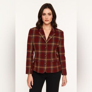 Vintage Gap Blazer Women Size 6 Red Tartan Plaid Wool Y2k Preppy Acadamia Money